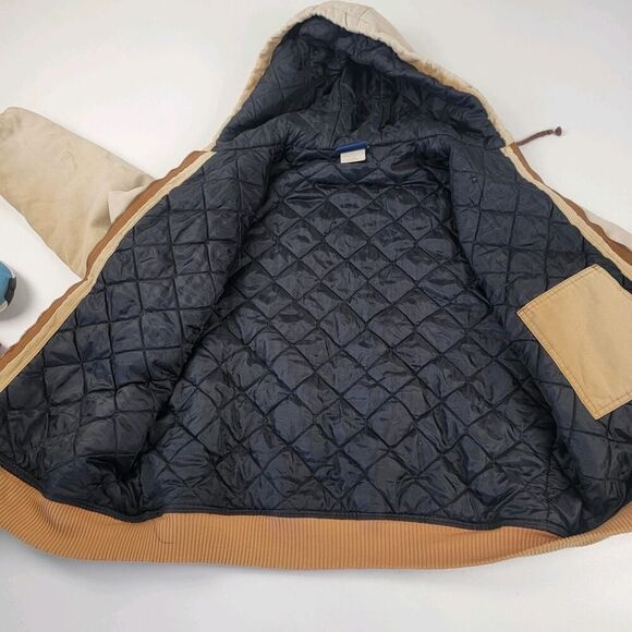 Vintage Y2K Dickies Beige Duck Canvas Hooded Work Wear Distressed Jacket Large - Picture 12 of 12